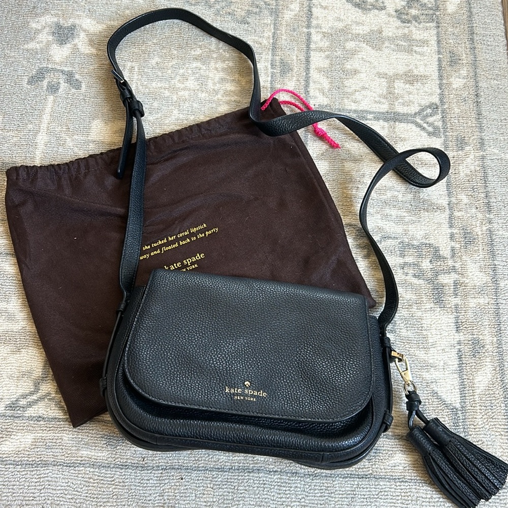 Kate Spade Black Pebbled Leather Crossbody Bag with Tassel - Picture 3 of 5